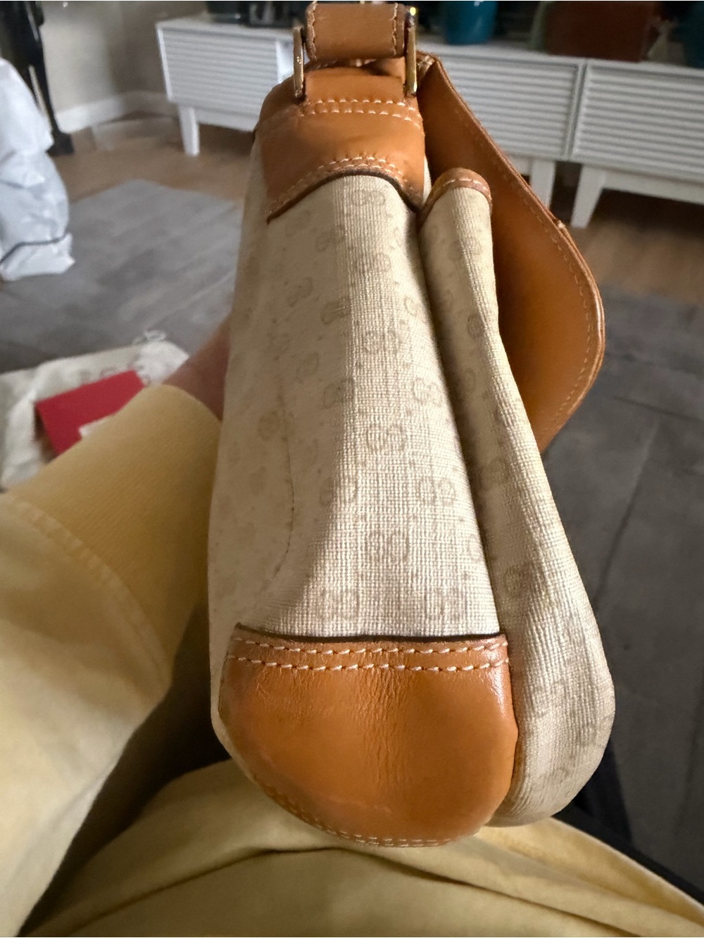 Gucci Beige Monogram Messenger Bag with Tan Leather Accents - Picture 7 of 16